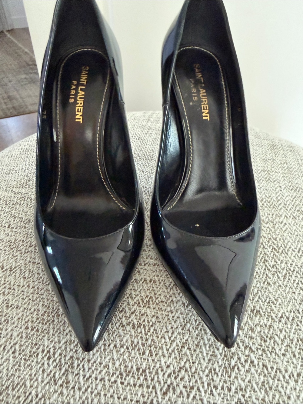 Saint Laurent Black Patent Pointed-Toe Heels